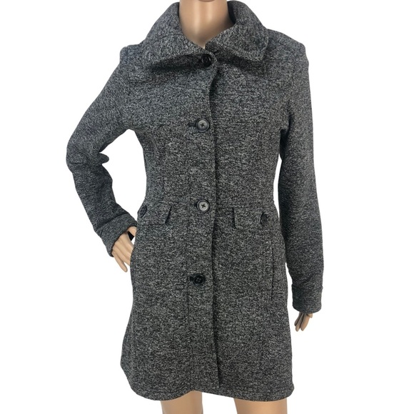 Weatherproof Gray Marled Knit Button Up‎ Peacoat Sweater Midi Jacket Small - Picture 1 of 8
